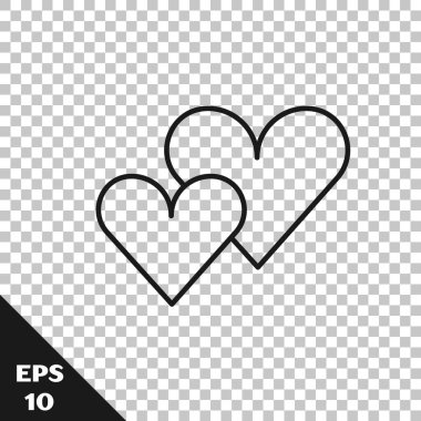 Siyah çizgi kalp simgesi şeffaf arkaplanda izole edildi. Romantik sembol, bağlanma, tutku ve düğün. Sevgililer Günü sembolü. Vektör.