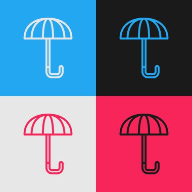 Pop sanat çizgisi klasik, arkaplan renginde izole edilmiş şemsiye simgesi. Yağmur koruma sembolü. Vektör.