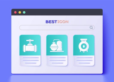 Petrol ve doğalgaz sanayi fabrikası binası, endüstriyel metalik borular ve valf ve petrol ve gaz sanayi imalat ikonu. Vektör.