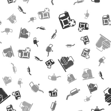 Antifriz tüpü, benzin pompası hortumu, petrol ve gaz endüstriyel fabrika binası ve motor yağı için teneke kutuyu kusursuz desene ayarlayın. Vektör.