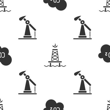 Karbondioksit salınımını bulut, petrol platformunu yangın ve yağ pompasıyla ayarla ya da Jack 'i sorunsuz bir şekilde pompala. Vektör.