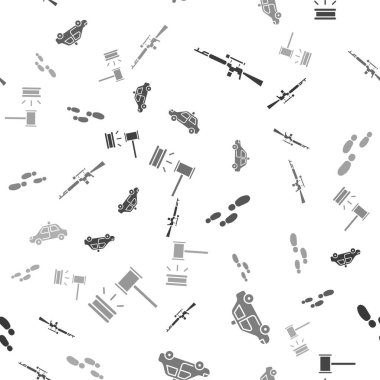 Keskin nişancı tüfeğini dürbünle, polis arabasıyla, teşhirciyle, ayak izleriyle ve Yargıç Gavin 'i kusursuz bir şekilde yerleştirin. Vektör.