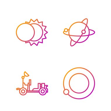 Dünya, Mars gezgini, Güneş tutulması ve Dünya 'nın yörüngesindeki uyduları yörüngeye oturtun. Renk simgeleri. Vektör.