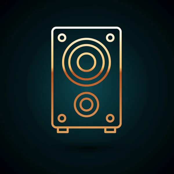 Altın Çizgili Stereo Hoparlör Simgesi Koyu Mavi Arkaplanda Izole Edildi — Stok Vektör