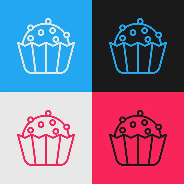 Pop Art Linie Cupcake Symbol Isoliert Auf Farbigem Hintergrund Vektor — Stockvektor