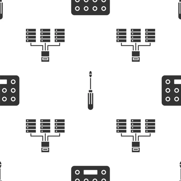 Zestaw Pigułki Blistrze Śrubokręt Serwer Dane Web Hosting Płynny Wzór — Wektor stockowy