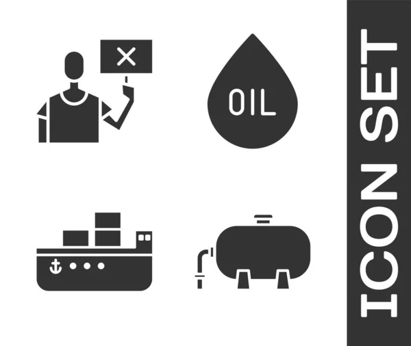 Установить Нефтяной Промышленный Завод Здания Природоохранный Протест Нефтяной Танкер Иконка — стоковый вектор