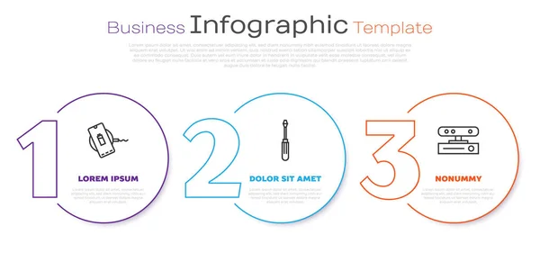 Set Line Cargador Inalámbrico Destornillador Sensor Movimiento Plantilla Infografía Empresarial — Vector de stock