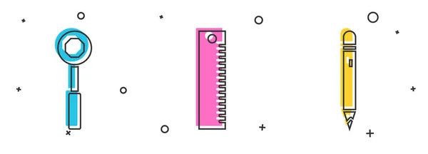 Set Wrench Spanner Ruler Pencil Eraser Icon Vector — Stock Vector