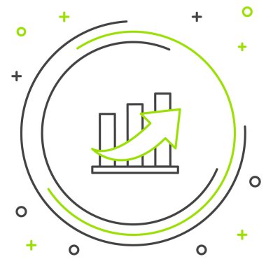 Beyaz arka planda izole edilmiş çizgi finansal büyüme ve madeni para ikonu. Gelirleri arttırıyorum. Renkli taslak konsepti. Vektör.