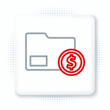 Beyaz zemin üzerinde madeni para sembolü olan çizgi zarfı. Maaş zammı, maaş bordrosu, tazminat geliri. Renkli taslak konsepti. Vektör.