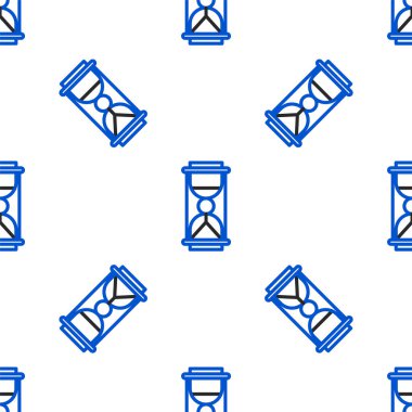 Akan kum ikonuna sahip çizgi Eski kum saati beyaz arka planda izole edilmiş pürüzsüz desen. Kum saati işareti. İş ve zaman yönetimi kavramı. Renkli taslak konsepti. Vektör.