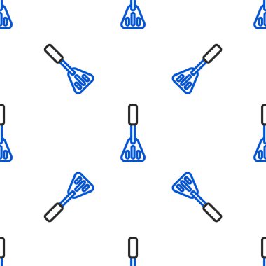 Spatula simgesi beyaz arkaplanda izole edilmiş kusursuz desen. Mutfak spatula ikonu. Barbekü spatula işareti. Barbekü ve ızgara aleti. Renkli taslak konsepti. Vektör.