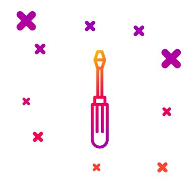 Beyaz arkaplanda renk çizgisi tornavida simgesi izole edildi. Servis aracı sembolü. Kademeli rastgele dinamik şekiller. Vektör İllüstrasyonu.