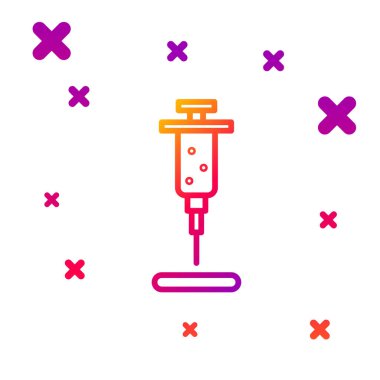 Beyaz arkaplanda renkli şırınga simgesi izole edildi. Aşı için şırınga, aşı, iğne, grip aşısı. Tıbbi ekipman. Kademeli rastgele dinamik şekiller. Vektör İllüstrasyonu.