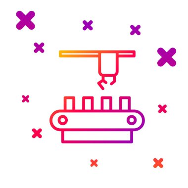 Renk çizgisi Fabrika taşıma sistemi simgesi beyaz arkaplanda izole edildi. Robot endüstrisi konsepti. Kademeli rastgele dinamik şekiller. Vektör İllüstrasyonu.