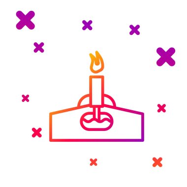 Beyaz arka planda izole edilmiş ateş ikonu olan renk çizgisi petrol platformu. Gaz kulesi. Endüstriyel nesne Kademeli rastgele dinamik şekiller. Vektör İllüstrasyonu.