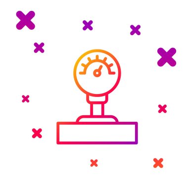 Renk çizgisi ölçek simgesi beyaz arkaplanda izole edildi. Memnuniyet, sıcaklık, manometre, risk, değerlendirme, performans, hız taktik ölçer. Kademeli rastgele dinamik şekiller. Vektör İllüstrasyonu.