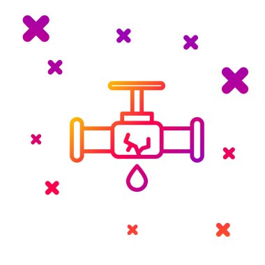 Kırık metal boru ve sızdıran ikon beyaz arka planda izole edilmiş. Kademeli rastgele dinamik şekiller. Vektör İllüstrasyonu.