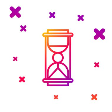 Renk çizgisi Beyaz zemin üzerinde kum ikonu akan eski kum saati. Kum saati işareti. İş ve zaman yönetimi kavramı. Kademeli rastgele dinamik şekiller. Vektör İllüstrasyonu.