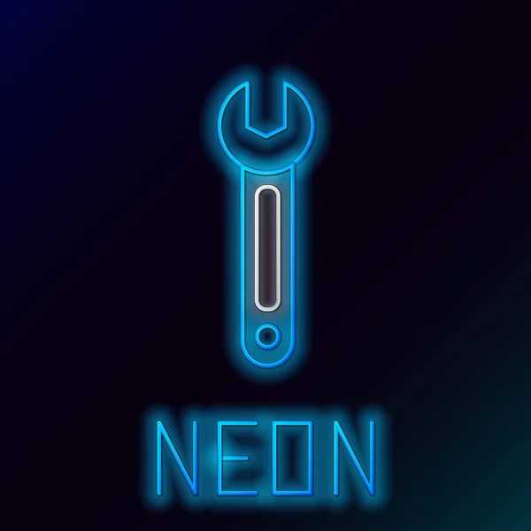 Parlayan Neon Çizgi Wrench Simgesi Siyah Arkaplanda Izole Edildi Anahtar — Stok Vektör