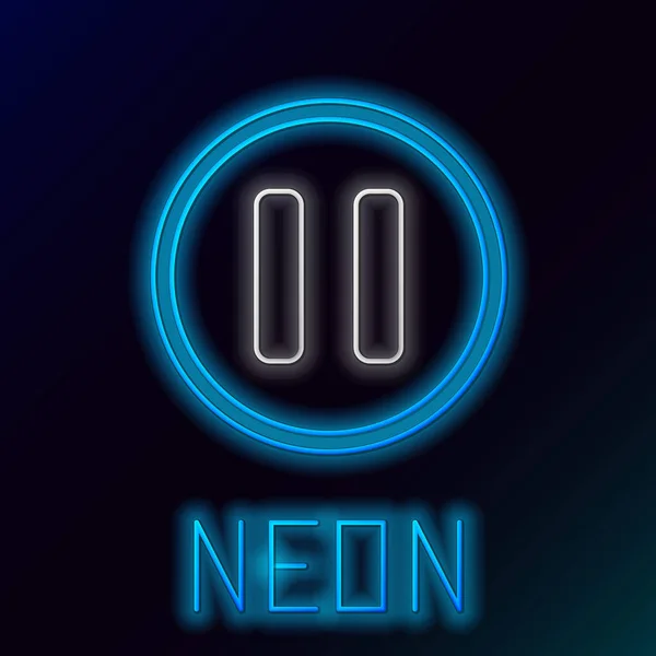 Zářící Neonová Čára Ikona Tlačítka Pozastavit Izolovaná Černém Pozadí Barevný — Stockový vektor