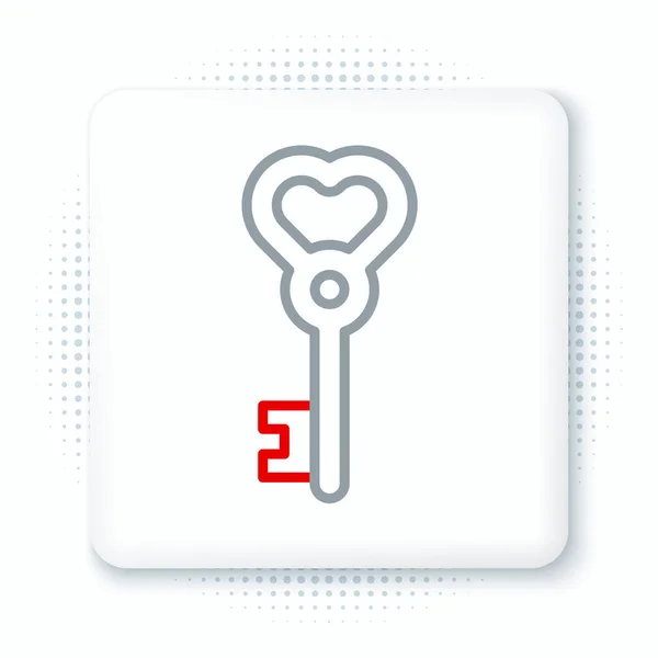 Line Key Heart Shape Icon Isolated White Background Valentines Day — Stock Vector