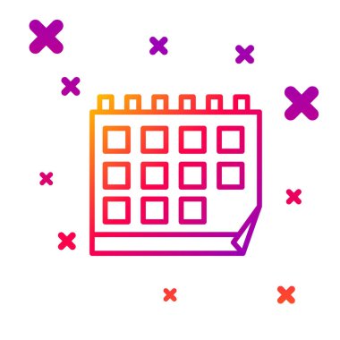 Renk çizgisi takvim simgesi beyaz arkaplanda izole edildi. Olay hatırlatma sembolü. Kademeli rastgele dinamik şekiller. Vektör İllüstrasyonu.