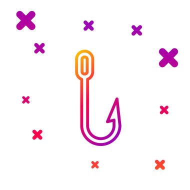 Renkli olta kancası simgesi beyaz arkaplanda izole edildi. Balık oltası. Kademeli rastgele dinamik şekiller. Vektör İllüstrasyonu.