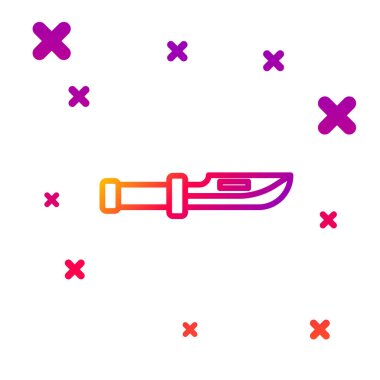 Renkli Kamp Bıçağı simgesi beyaz arkaplanda izole edildi. Kademeli rastgele dinamik şekiller. Vektör İllüstrasyonu.