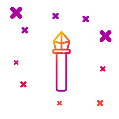 Renk çizgisi sihirli asa simgesi beyaz arkaplanda izole edildi. Sihirli değnek, asa, değnek, değnek. Kademeli rastgele dinamik şekiller. Vektör İllüstrasyonu.