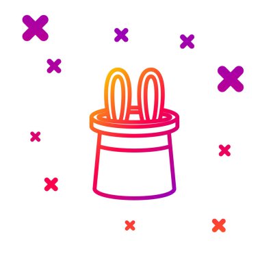 Renk çizgisi sihirbaz şapkası ve tavşan kulağı simgesi beyaz arka planda izole edilmiş. Sihir numarası. Gizemli eğlence konsepti. Kademeli rastgele dinamik şekiller. Vektör İllüstrasyonu.