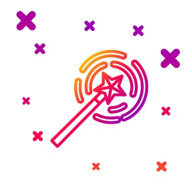 Renk çizgisi Sihirli değnek simgesi beyaz arkaplanda izole edildi. Yıldız şeklinde sihirli aksesuar. Sihirli güç. Kademeli rastgele dinamik şekiller. Vektör İllüstrasyonu.