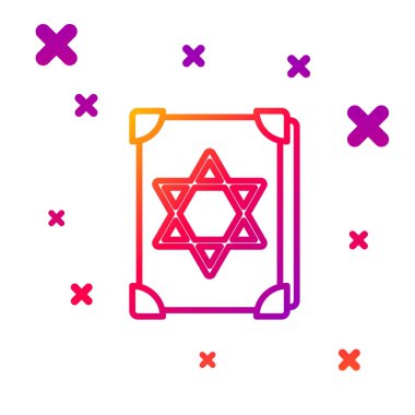 Beyaz arka planda izole edilmiş simya tarifleri, mistik büyüler ve büyü simgeleriyle birlikte renkli Kadim büyü kitabı. Kademeli rastgele dinamik şekiller. Vektör İllüstrasyonu.