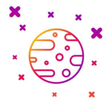 Beyaz arkaplanda izole edilmiş renk çizgisi uydu çanak simgesi. Radyo anten, astronomi ve uzay araştırması. Kademeli rastgele dinamik şekiller. Vektör İllüstrasyonu.