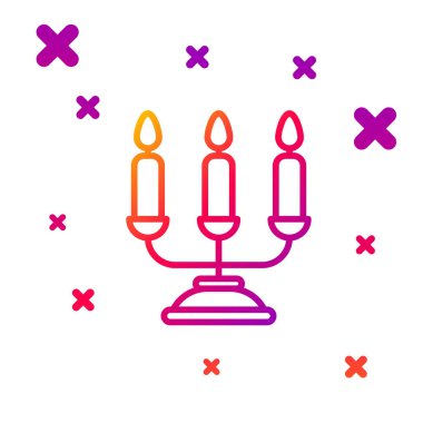 Beyaz arkaplanda üç şamdan simgesi bulunan renkli Candelabrum çizgisi. Kademeli rastgele dinamik şekiller. Vektör İllüstrasyonu.