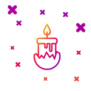 Beyaz arkaplanda izole edilmiş renkli mum yakma çizgisi. Silindirik mum çubuğu ve yanan ateş. Kademeli rastgele dinamik şekiller. Vektör İllüstrasyonu.