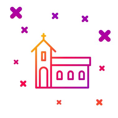 Beyaz arka planda izole edilmiş renkli kilise binası ikonu. Hıristiyan Kilisesi. Kilisenin dini. Kademeli rastgele dinamik şekiller. Vektör İllüstrasyonu.