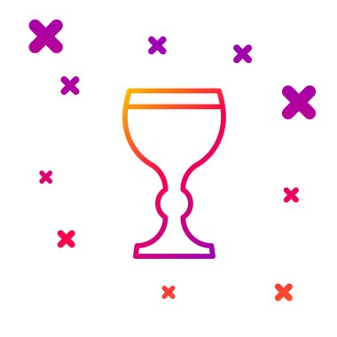 Beyaz arkaplanda izole edilmiş renk çizgisi şarap cam ikonu. Şarap kadehi ikonu. Kadeh işareti. Cam levhası. Mutlu Paskalyalar. Kademeli rastgele dinamik şekiller. Vektör İllüstrasyonu.