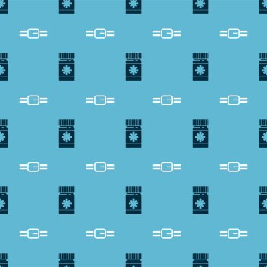 Köpek ilacı şişesini, hapları ve yakalı tasmayı kusursuz desenli ayarla. Vektör.