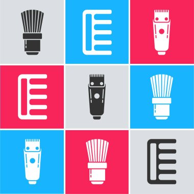 Tıraş fırçası, saç fırçası, elektrikli saç makası ya da tıraş ikonu. Vektör.