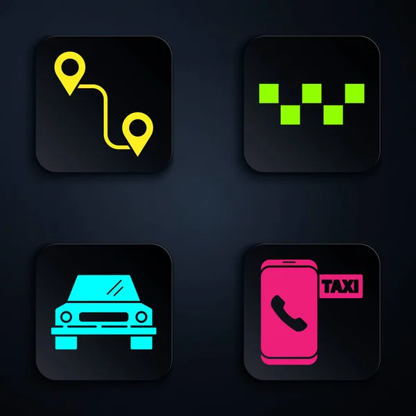 Set Ταξί Τηλεφωνική Υπηρεσία Κλήσης Τοποθεσία Διαδρομής Αυτοκίνητο Και Ταξί — Διανυσματικό Αρχείο