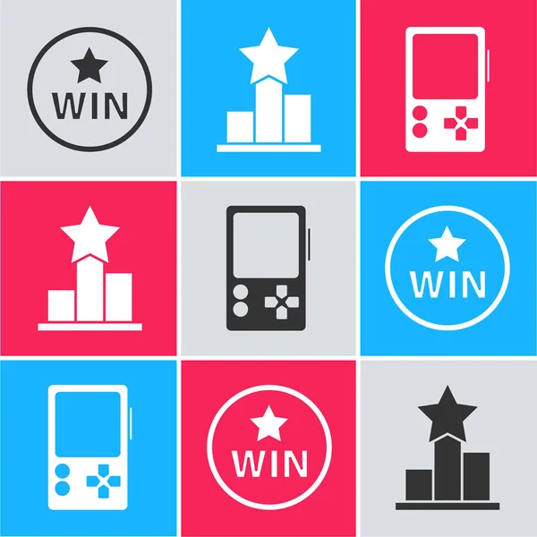 Set Medal Star Portable Video Game Console Pictogram Vector — Stockvector