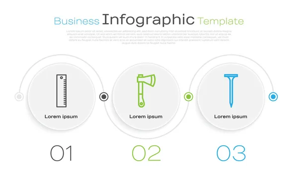 Definir Linha Régua Machado Madeira Prego Metálico Modelo Infográfico Negócios — Vetor de Stock