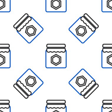 Bal simgesinin çizgi kavanozu beyaz arkaplanda izole edilmiş pürüzsüz desen. Yiyecek bankası. Tatlı doğal gıda sembolü. Renkli taslak konsepti. Vektör.