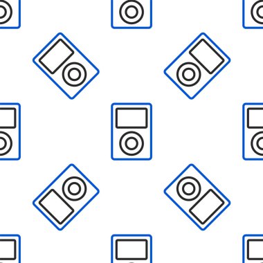 Satır müziği simgesi beyaz arkaplanda izole edilmiş kusursuz desen. Taşınabilir müzik cihazı. Renkli taslak konsepti. Vektör.