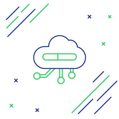 Beyaz arkaplanda izole edilmiş şeylerin İnternet satırı simgesi. Bulut hesaplama tasarım konsepti. Dijital ağ bağlantısı. Renkli taslak konsepti. Vektör.