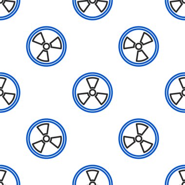 Çizgi Radyoaktif simgesi beyaz arkaplanda izole edilmiş kusursuz desen. Radyoaktif zehirli sembol. Radyasyon tehlikesi işareti. Renkli taslak konsepti. Vektör.