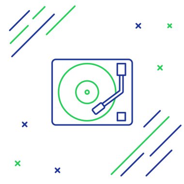 Beyaz arkaplanda izole edilmiş vinil disk simgesine sahip çizgi vinili oynatıcı. Renkli taslak konsepti. Vektör.