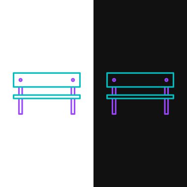 Çizgi Bench simgesi beyaz ve siyah arkaplanda izole edildi. Renkli taslak konsepti. Vektör.